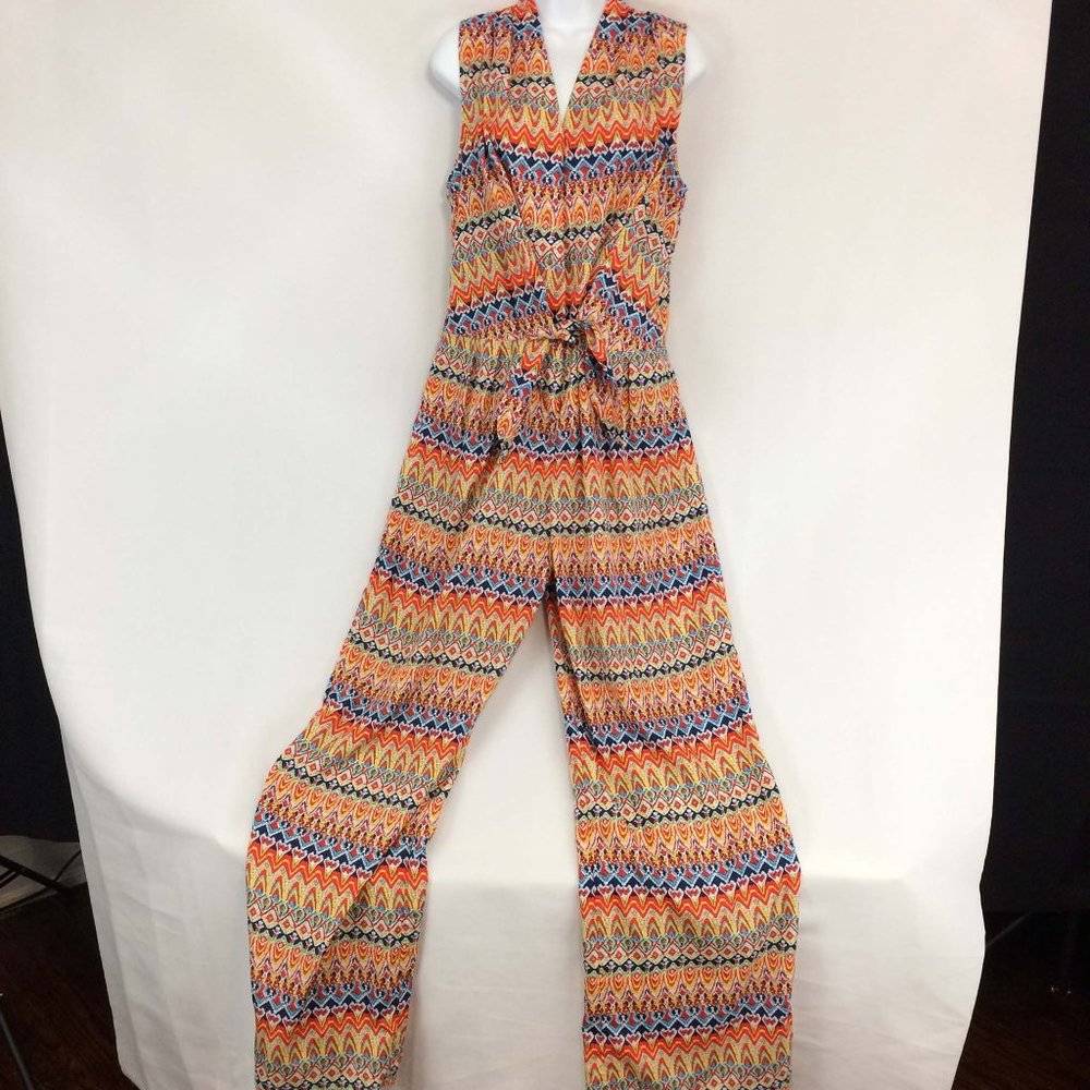 Nikibiki Coral, Navy Blue White Geometric Jumpsuit Romper, Summer Vacation, sz M
